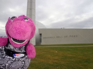 Barney outside the Basketball Hall of Fame
